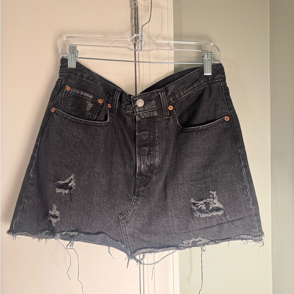 Distressed Black Denim Skirt